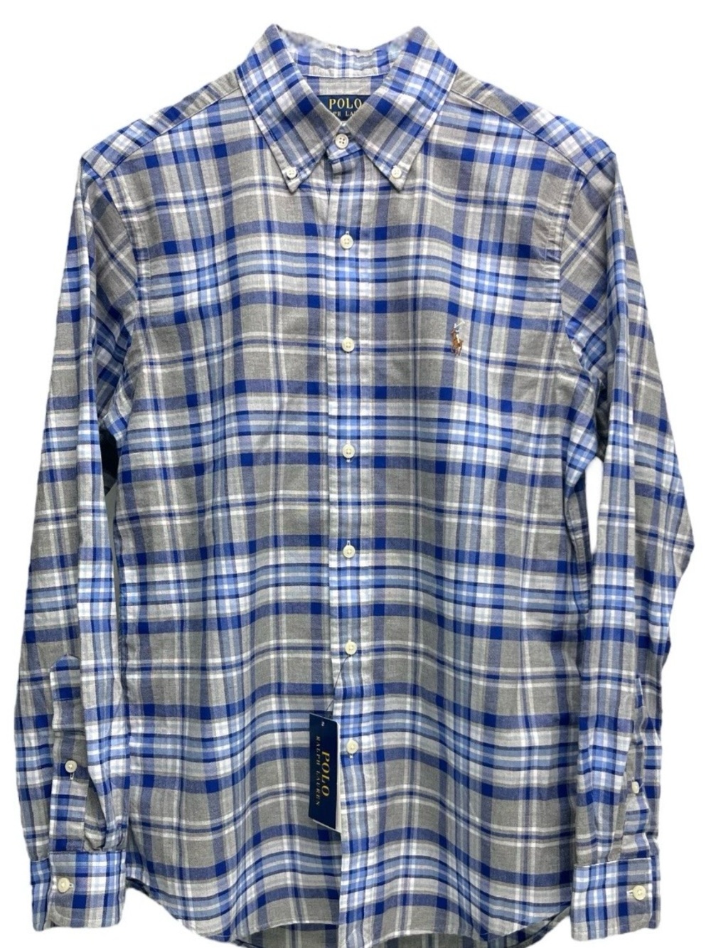 NWT Polo Ralph Lauren Blue Gray White Plaid Long Sleeve Shirt Classic Fit- S